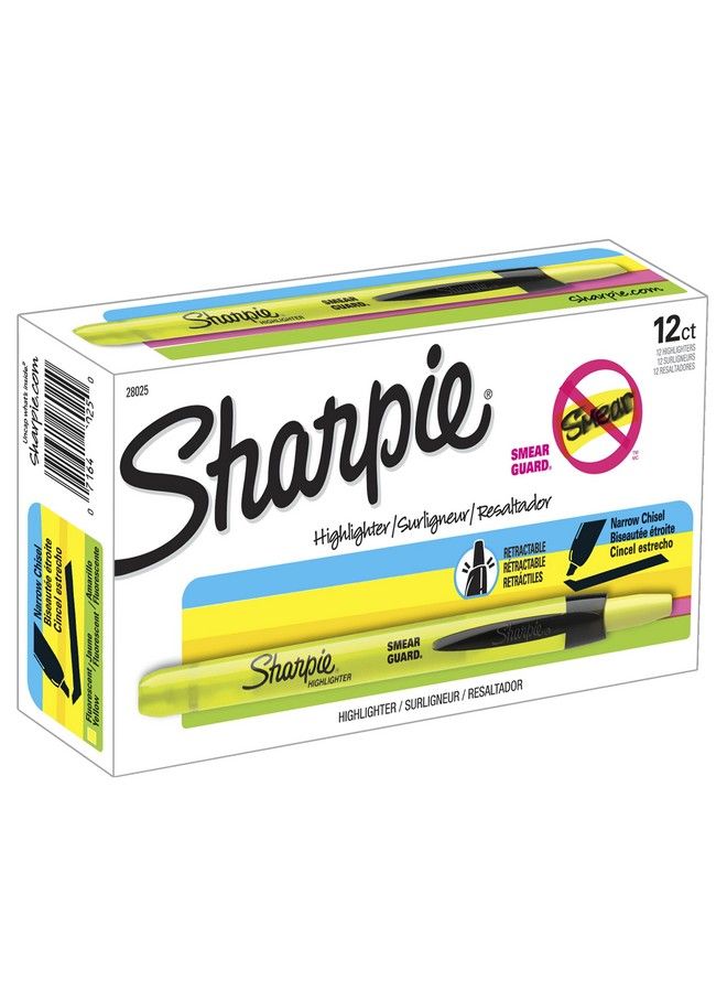 Sharpie Retractable Highlighters Chisel Tip Fluorescent Yellow 12 Count - Image 2