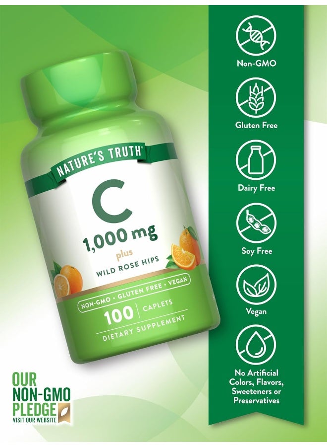 natures truth أقراص فيتامين C 1000 ملغ مع ثمار الورد البري للبالغين - Image 3