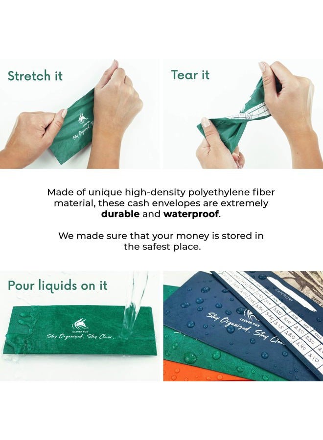Clever Fox Cash Envelopes for Budget System - Money Envelopes for Budgeting and Saving, 12 Pack of Assorted Colors, Tear and Water Resistant, Includes Carry Pouch & 12 Expense Tracking Budget Sheets - Image 4