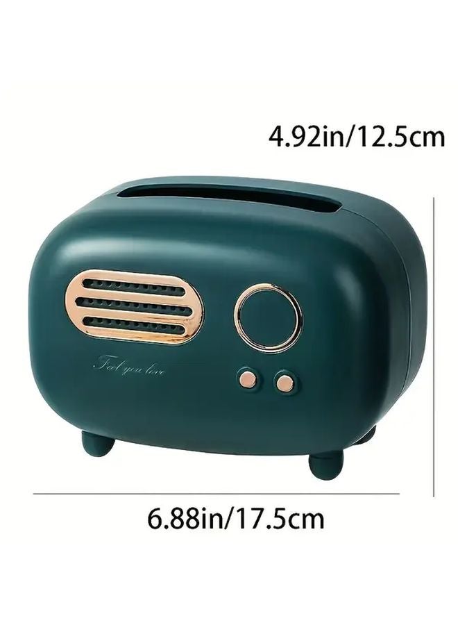 Red Retro Plastic Tissue Box with Built In Radio Vintage Tabletop Paper Storage Organizer - Image 3