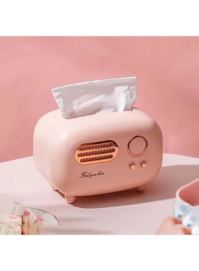 Red Retro Plastic Tissue Box with Built In Radio Vintage Tabletop Paper Storage Organizer - Image 2