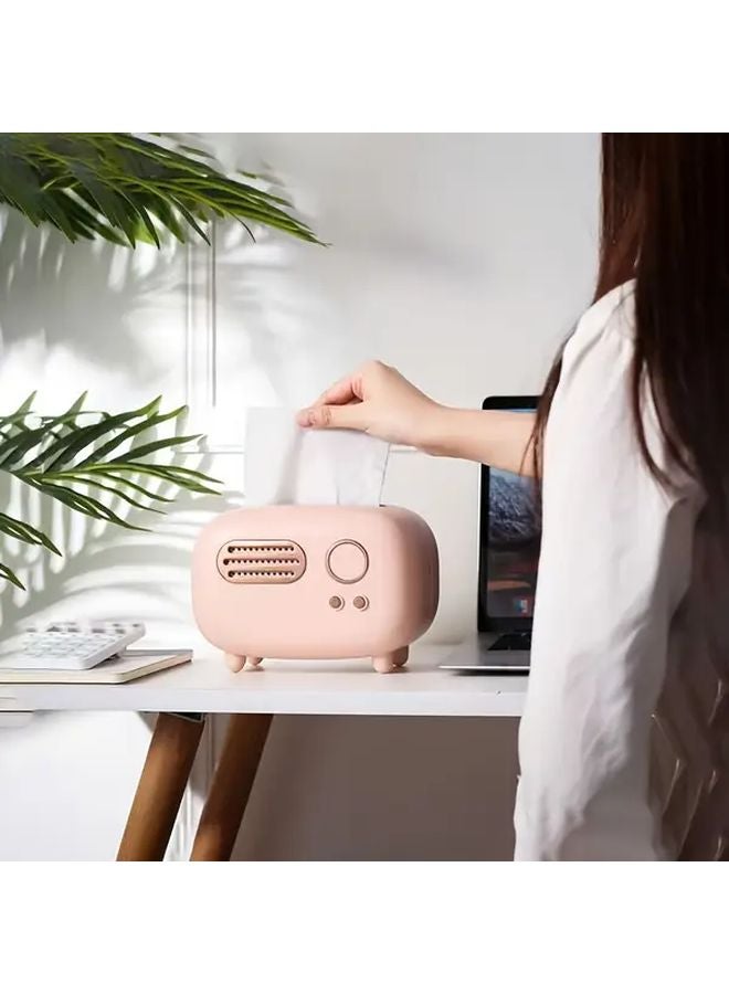 Red Retro Plastic Tissue Box with Built In Radio Vintage Tabletop Paper Storage Organizer - Image 5