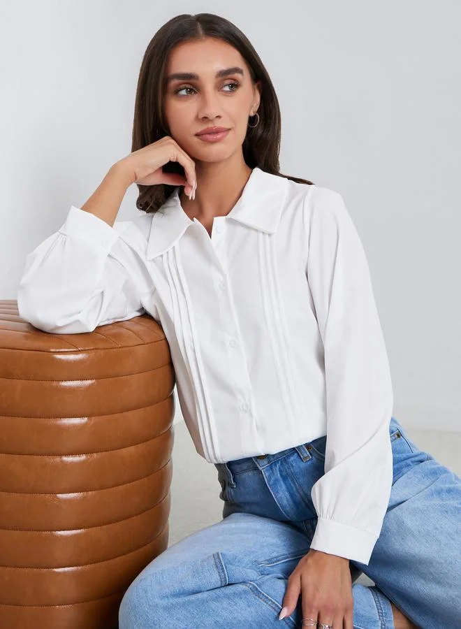 ستايلي Plain Shirt with Pleated Detailing on the Front Panel