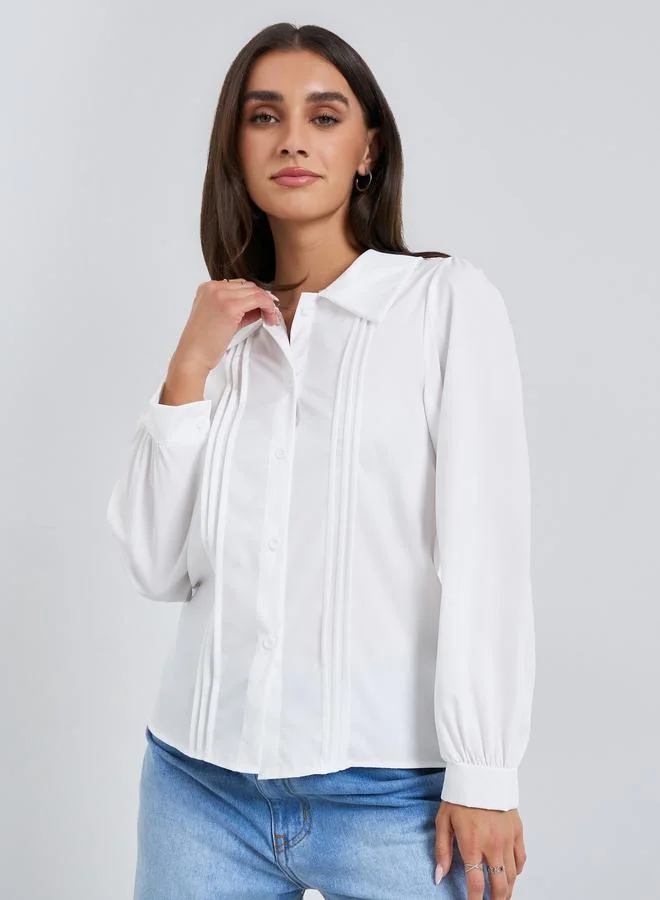 Styli Plain Shirt with Pleated Detailing on the Front Panel
