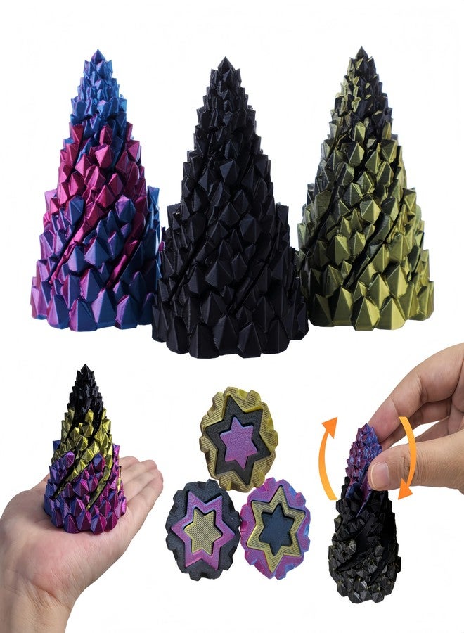 Yonaso 3 Pack Impossible Cone ，Spiral Cone Fidget Toys - Christmas Pine Cone Design with 3-Tier Stackable Spirals,3D Printed Desk Decor for Anxiety Relief, Cool Office Gift Set for Adults&Kids - Image 1
