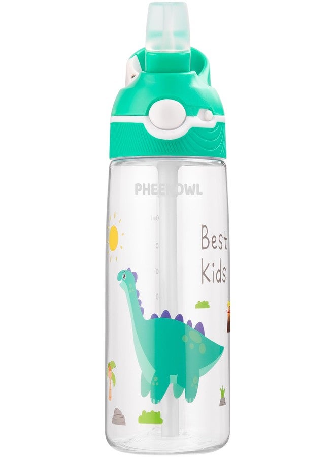 PHEENOWL Kids Water Bottle with Straw & Handle - 16oz/480ml Tritan Renew, BPA Free, Leakproof, Dishwasher Safe for School, Travel - Girls & Boys (Green Dino) - Image 1
