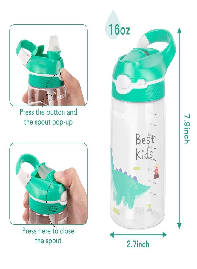 PHEENOWL Kids Water Bottle with Straw & Handle - 16oz/480ml Tritan Renew, BPA Free, Leakproof, Dishwasher Safe for School, Travel - Girls & Boys (Green Dino) - Image 4