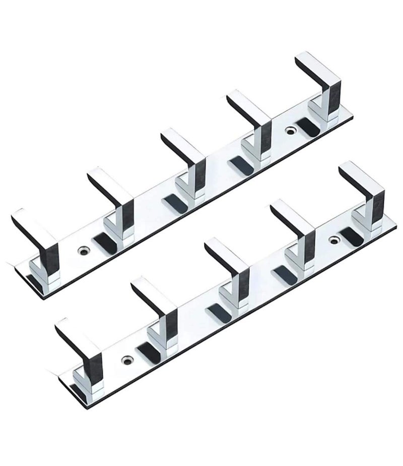 iSTAR 5 Pin Bathroom Cloth Hooks Hanger Door Wall Bedroom Bathroom Robe Hooks Rail for Hanging Keys,Clothes,Towel Steel Hook (Pack of 2, Silver) - Image 1