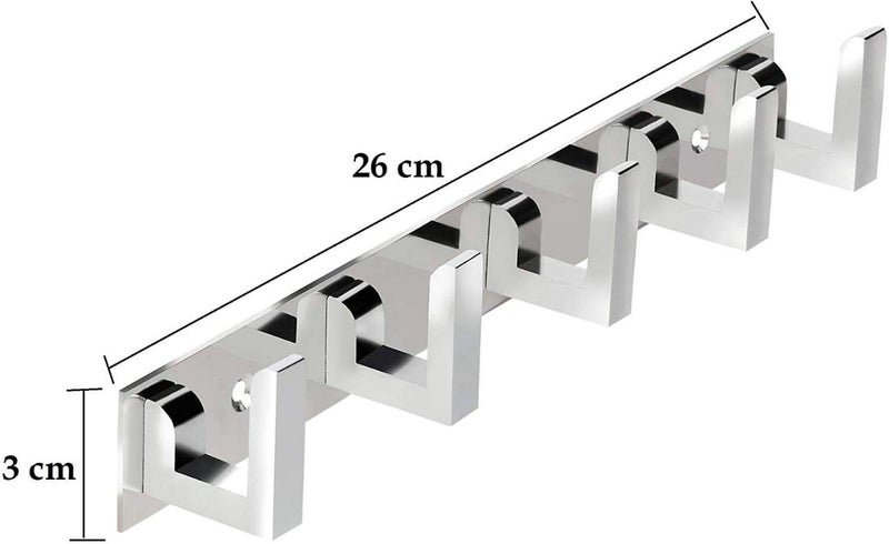 iSTAR 5 Pin Bathroom Cloth Hooks Hanger Door Wall Bedroom Bathroom Robe Hooks Rail for Hanging Keys,Clothes,Towel Steel Hook (Pack of 2, Silver) - Image 3