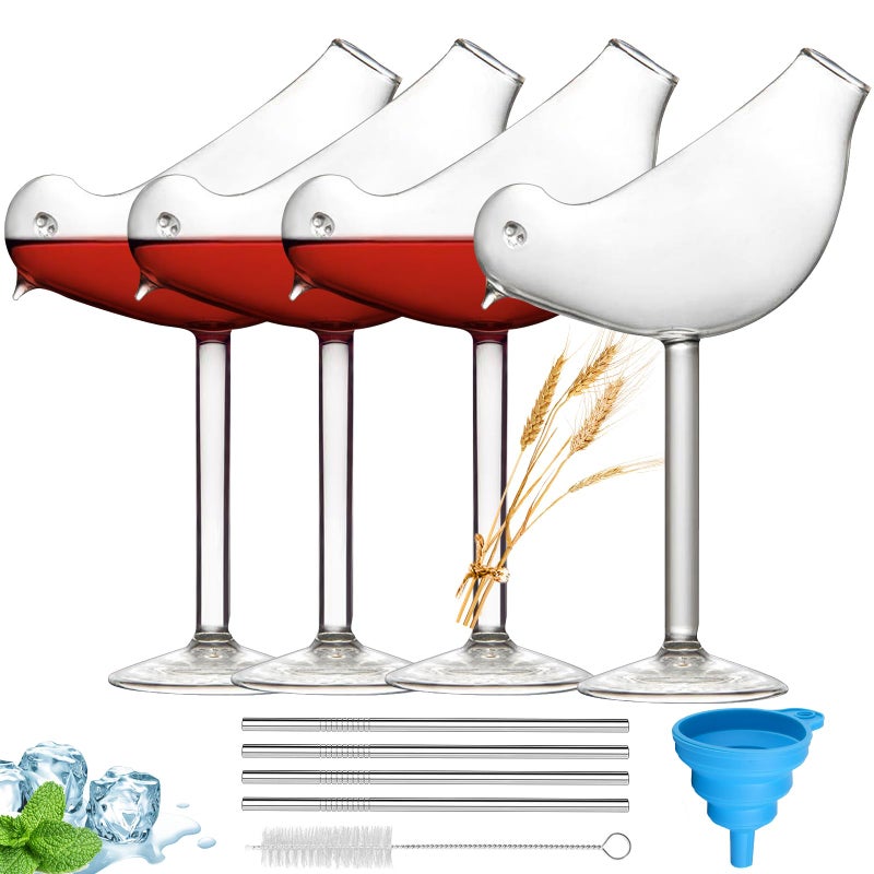 SuproBarware Cocktail Glass Bird Shaped Martini Glasses Clear Wine Goblets Set of 4 5 Ounce Perfect for Party Wedding Home Bar Club 