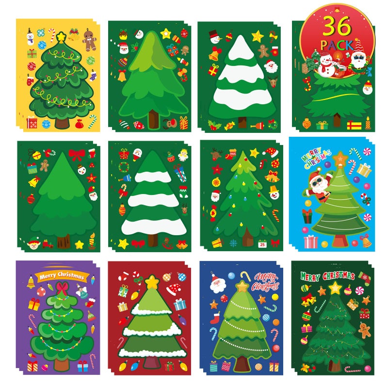 36 Sheets Make Your Own Christmas Tree Stickers Kids Christmas Party Favors
