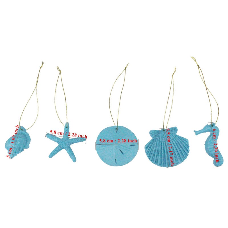Thintinick 30 Pieces Resin Starfish Seahorse Sanddollar Conch & Seashells Set with Rope for Christmas Tree Hanging Ornaments Beach Theme Wedding Home Decor & DIY Crafts (Blue) - Image 2
