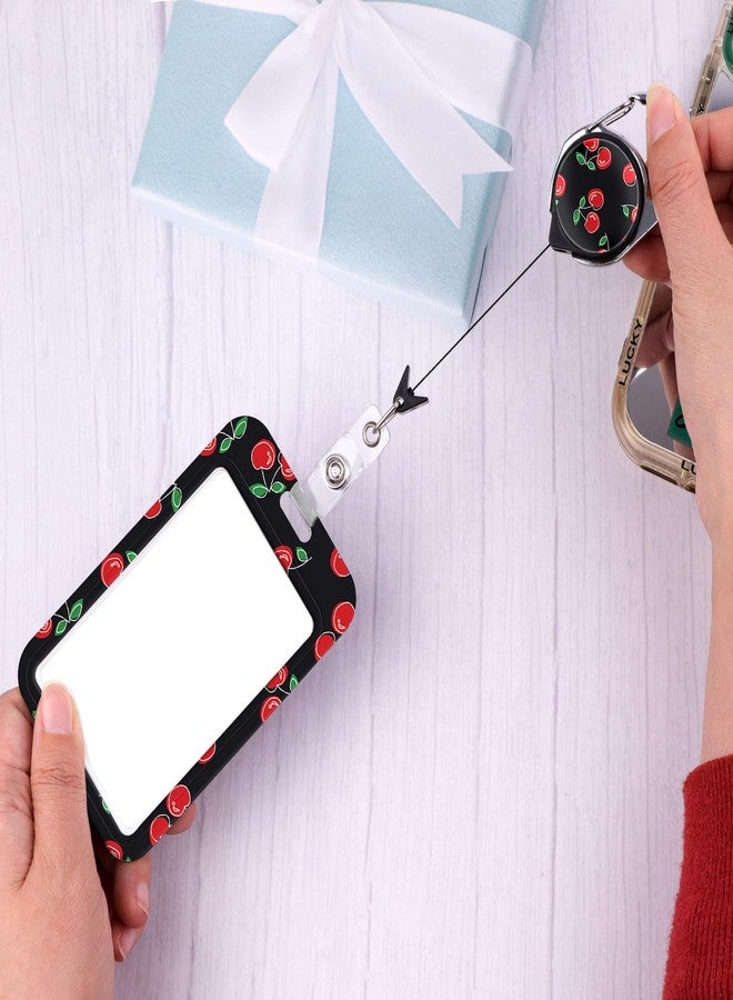 DMLSKY Cherry Lanyard with Badge Clip Holder, Soft Fabric Lanyards for ID Badges and Retractable Badge Reel Holder with Carabiner Hook, Vertical Name Badge for Nurse Teacher - Image 5