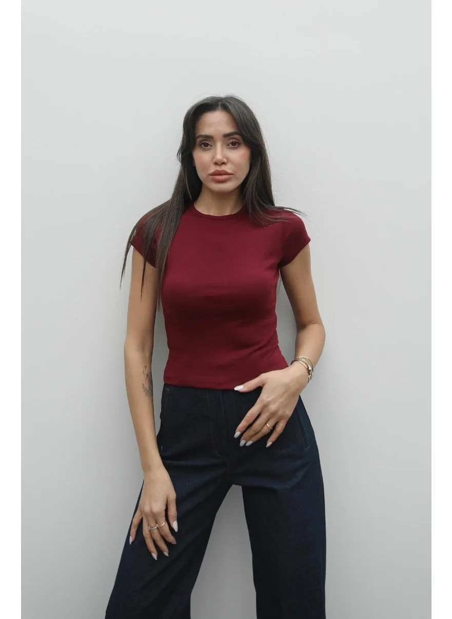Havoş Claret Red Pena Crew Neck Fit T-Shirt