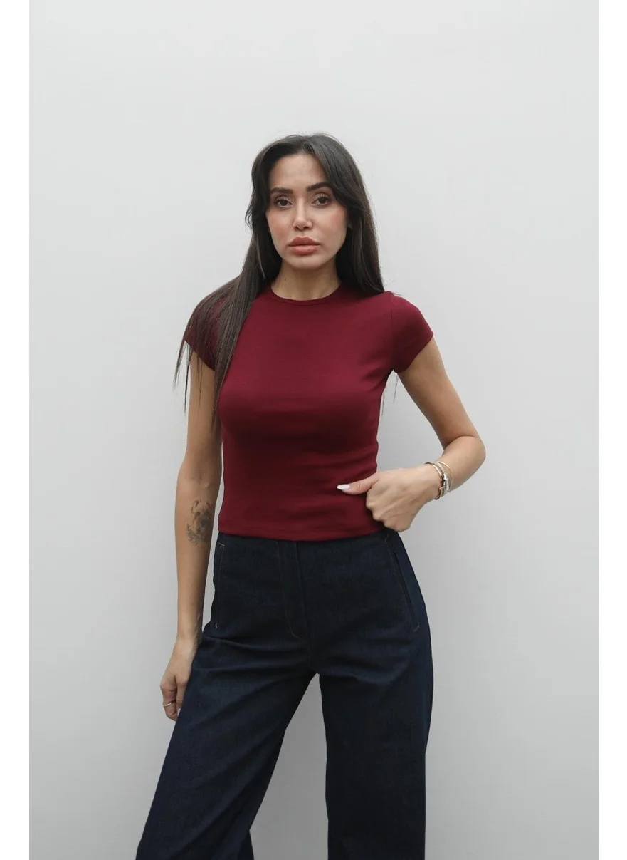Havoş Claret Red Pena Crew Neck Fit T-Shirt