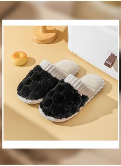 Men Autumn and Winter Home Flat Slippers Cotton Warm Windproof Breathable Anti-slip Bedroom Slippers Black