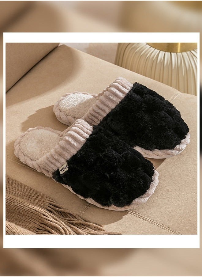 Generic - Men Autumn and Winter Home Flat Slippers Cotton Warm Windproof Breathable Anti-slip Bedroom Slippers Black - Image 1