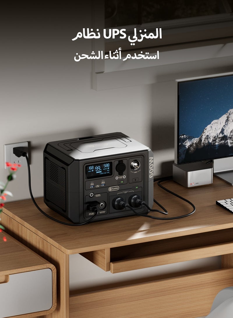 FlashFish فلاش فِش 2 × 600 واط (أقصى 1200 واط) منافذ تيار متردد، محطة طاقة محمولة بوظيفة UPS BP060A، بطارية LiFePO4 بسعة 336 واط ساعة، شاحن سريع 90 دقيقة، مولد طاقة شمسية للتخييم في الهواء الطلق/التنزه/المركبات الترفيهية/الاستخدام الطارئ في المنزل - Image 3