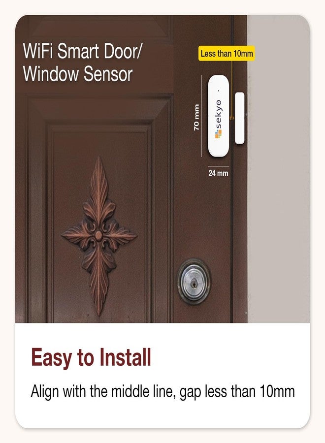 Sekyo WiFi Smart Door Alarm Sensor | Wireless Magnetic Home Security System with Real-Time App Notifications | Easy Installation | Smart WiFi Connectivity for Door & Window (Pack of 4) - Image 2