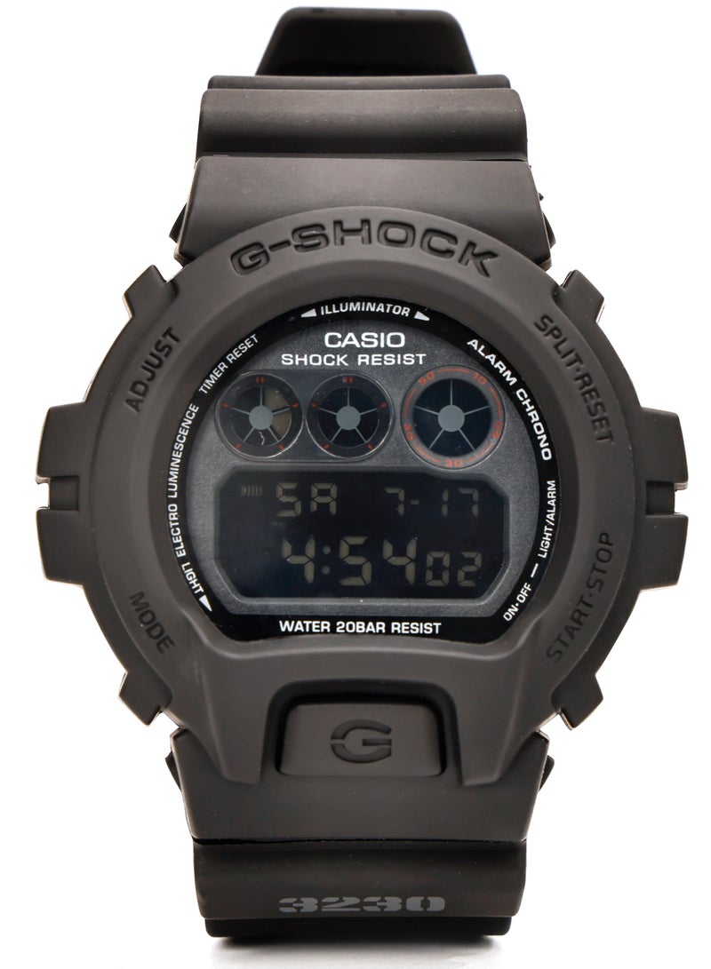 كاسيو ساعة رجالية كاسيو G-Shock DW-6900 مصنوعة من الراتنج الأسود بالكامل، بإضاءة خلفية LED، ساعة رياضية مقاومة للصدمات - Image 1