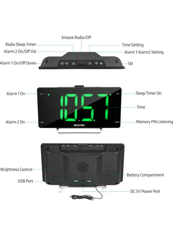 NIBEMINENT Digital Alarm Clock Black 21.00X9.50X13.00cm - Image 4