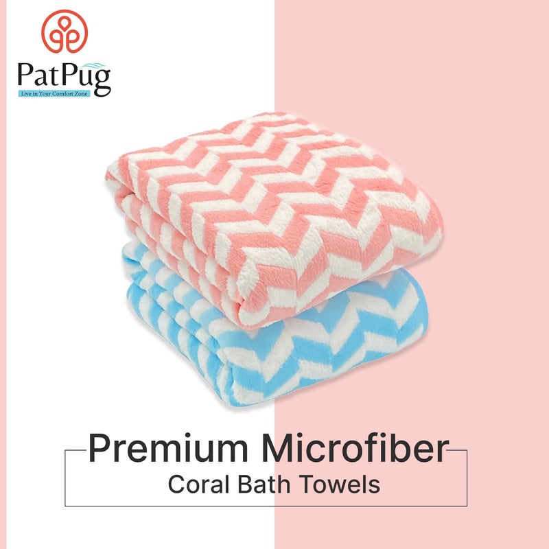 PatPug Coral Microfiber, Ultrasoft, Comfortable, Highly Absorbent, Quick Drying Large Bath Towel (Blue and Pink) - Image 3