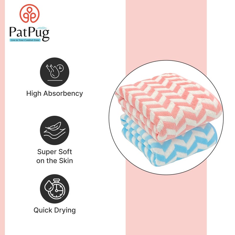 PatPug Coral Microfiber, Ultrasoft, Comfortable, Highly Absorbent, Quick Drying Large Bath Towel (Blue and Pink) - Image 2