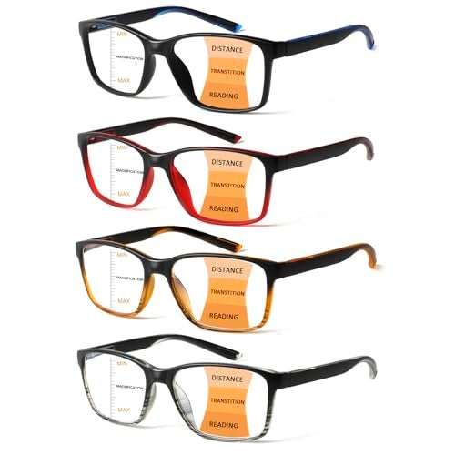 VisiWell 4 Pack Progressive Multifocus Reading Glasses Blue Light Blocking Readers for Men Women with Spring Hinge (4 Mix Color, 2.50, x) - Image 1