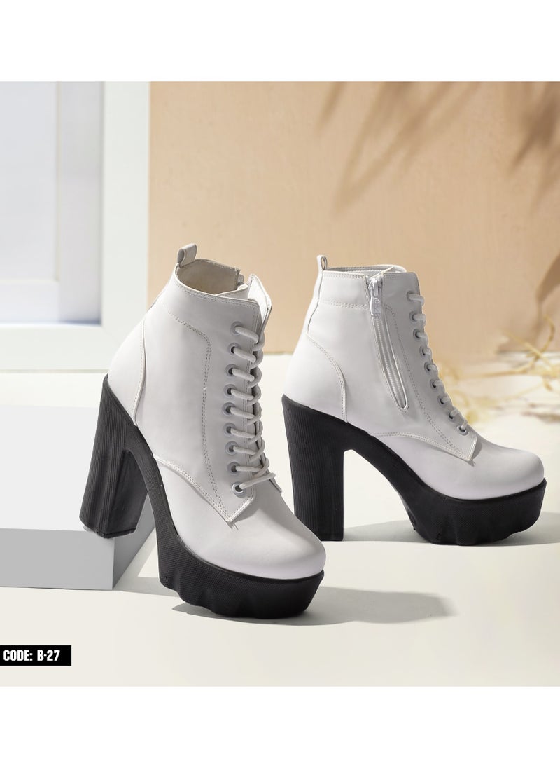 Run  Ankle Boot Leather Heel 7cm-White  - Image 2