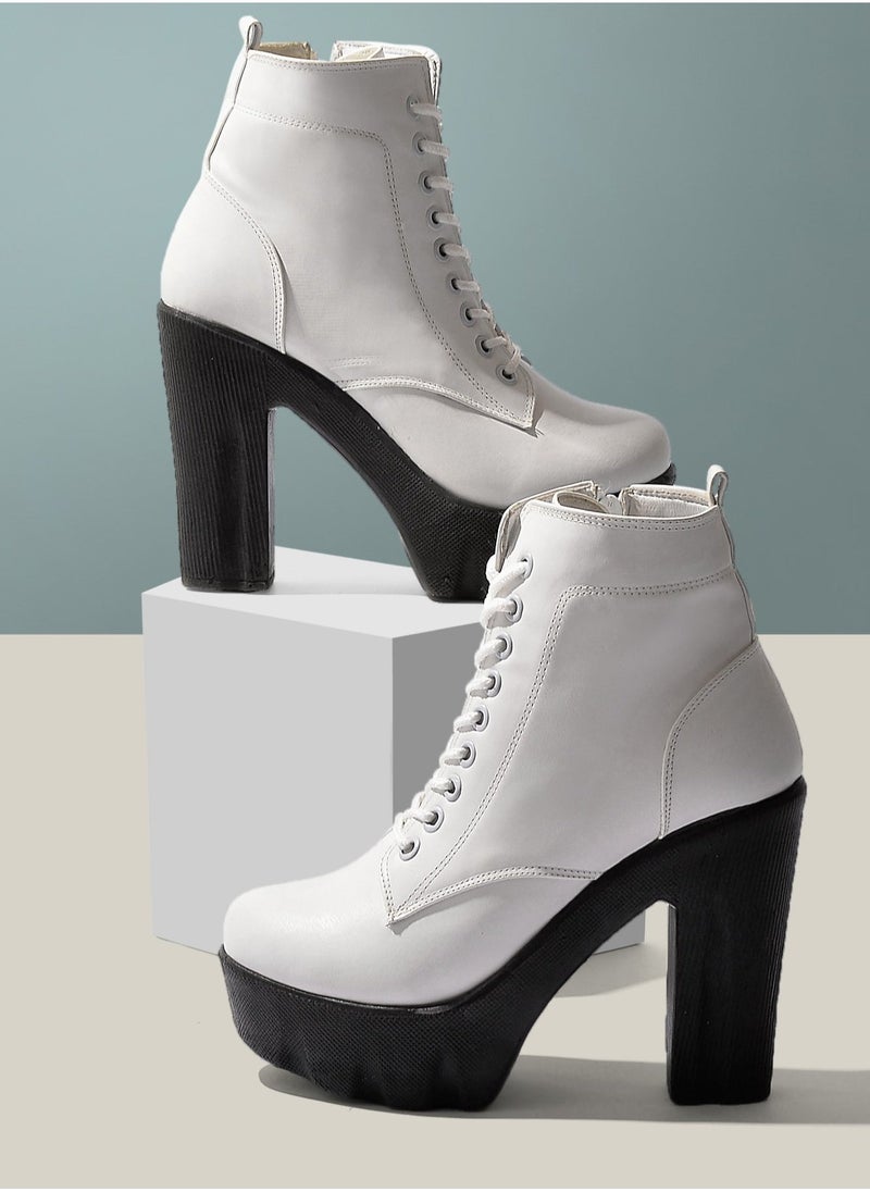 Run  Ankle Boot Leather Heel 7cm-White  - Image 3