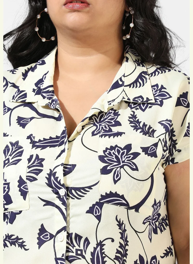 Instafab Plus Printed Spread Collar Short Sleeve Dress