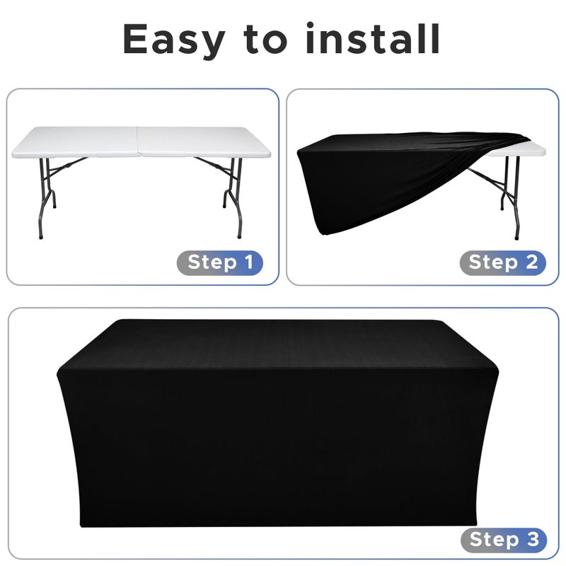 Nasitos Spandex Fitted Table Covers for 8 Foot Tables - 96 x 30 Inch - 2 Pack Black Stretch Table Clothes  Rectangle Fabric Tablecloths for Parties  Trade Show  Craft Show  Birthday - Image 4
