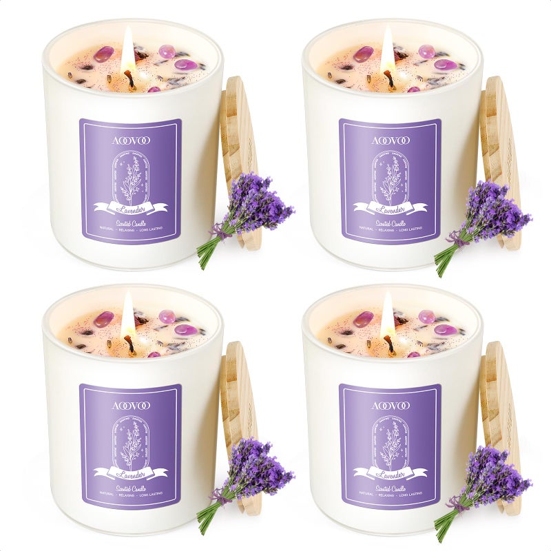 AOOVOO Lavender Candles Set for Women - 4 Pack Candles for Home Scented, Aromatherapy Candle with Crystals Inside, 28 oz 200 Hour Long Lasting, Birthday Gifts Mothers Day Candle for Women Mom - Image 1