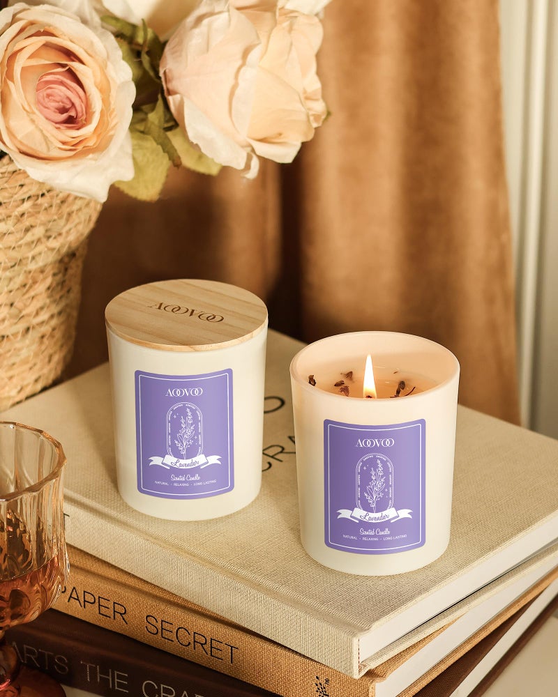 AOOVOO Lavender Candles Set for Women - 4 Pack Candles for Home Scented, Aromatherapy Candle with Crystals Inside, 28 oz 200 Hour Long Lasting, Birthday Gifts Mothers Day Candle for Women Mom - Image 3