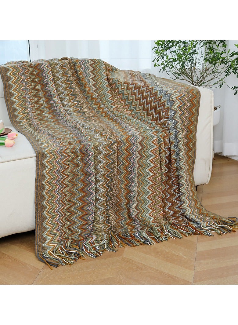 Loquat 130*230 Imitation Cashmere Bohemian Knitted Blanket,Jacquard Tassel Throw Blanket, Hand Knitted Blanket, Bohemian Pattern Blanket, Colorful Pattern, Suitable for Lunch Break, Sofa - Image 5