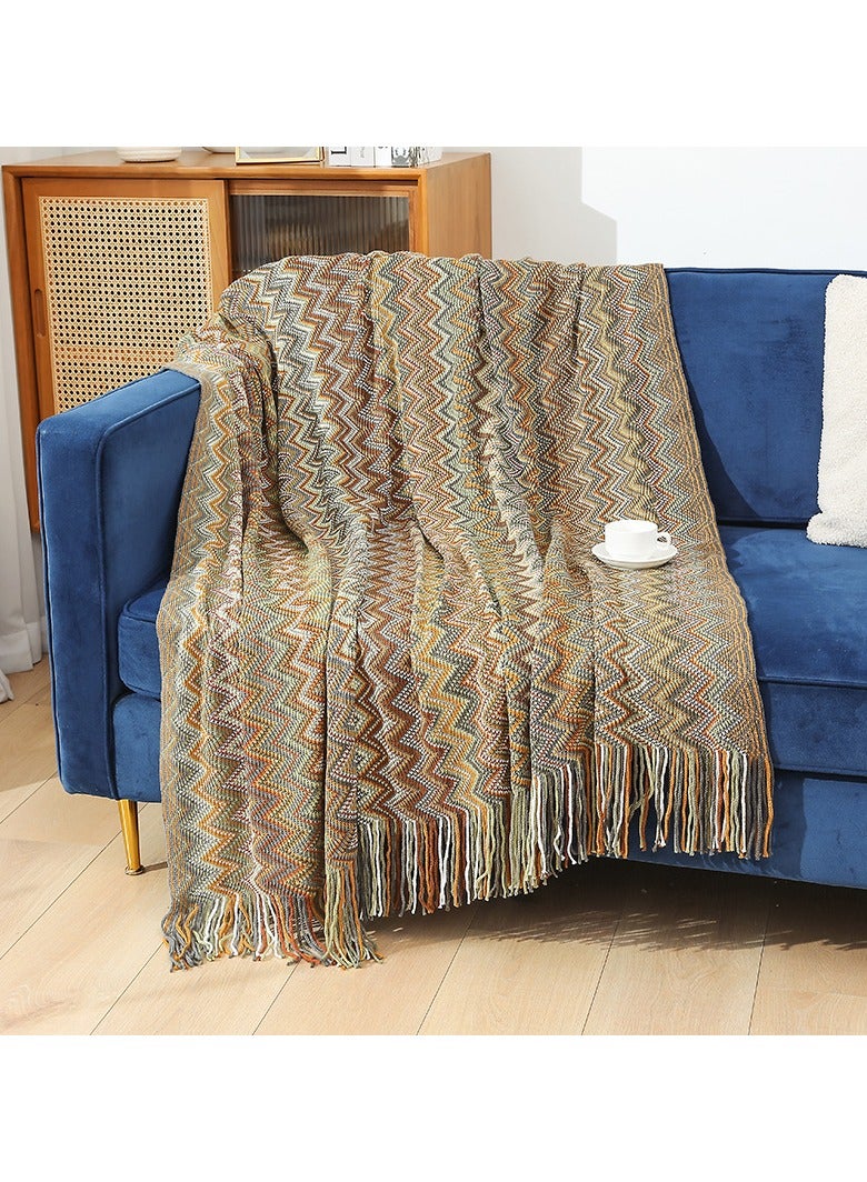 Loquat 130*230 Imitation Cashmere Bohemian Knitted Blanket,Jacquard Tassel Throw Blanket, Hand Knitted Blanket, Bohemian Pattern Blanket, Colorful Pattern, Suitable for Lunch Break, Sofa - Image 3