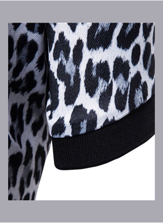 Leopard Printed Short Sleeve Elastic Casual Pullover Tops White