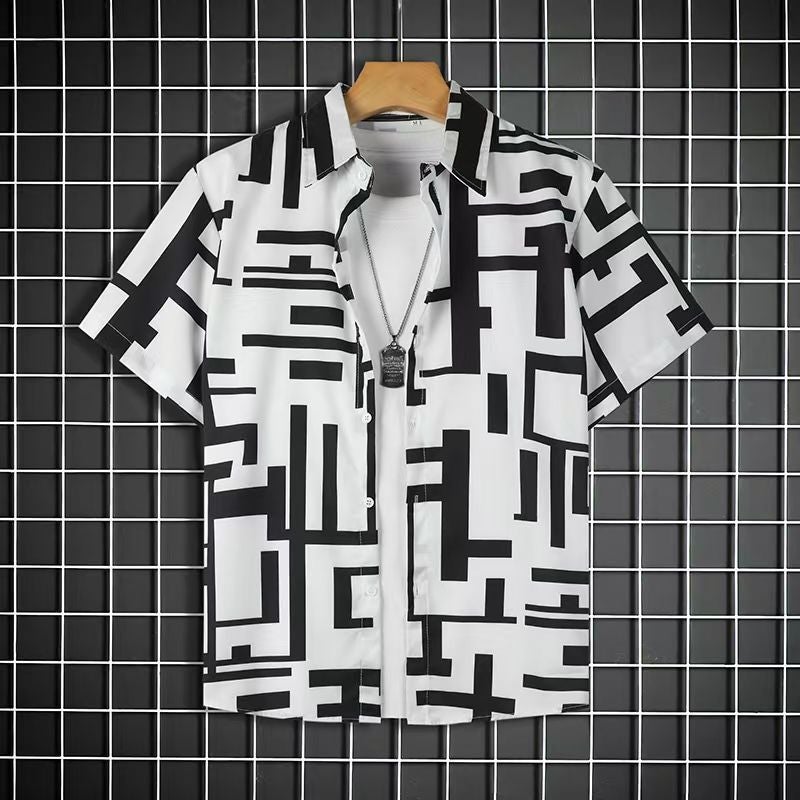 Generic Beach suit Summer Short-sleeved Fashionable Shirt plus size Loose Hawaiian Mens Casual Shorts Collocation Couple Fb-202#Shirt [single pack] 