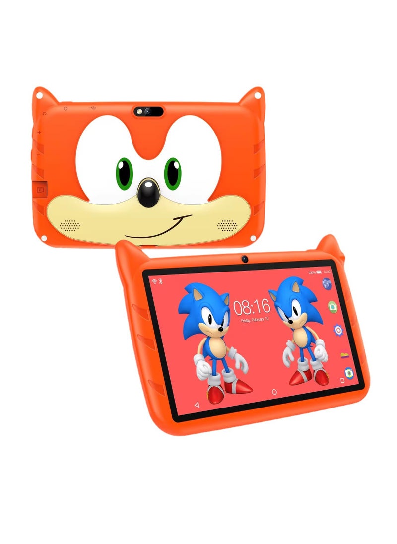 AROAQ Kids Tablet, 7 Inch Kids Learning Toy Computer With Wifi, 400mah Battery Dual Cameras Kids Pad, Portable Children Smart Tablet With Quad Core Processor, (1pc, 32G, Orange)  - Image 1