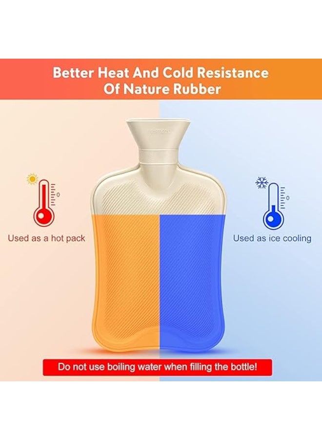 قربة ماء ساخن فاخرة من المطاط الطبيعي مع غطاء صوف ناعم - سعة كبيرة 2 لتر لتدفئة تدوم طويلاً - مثالية لتخفيف الآلام والراحة والتدفئة في الشتاء - Image 3