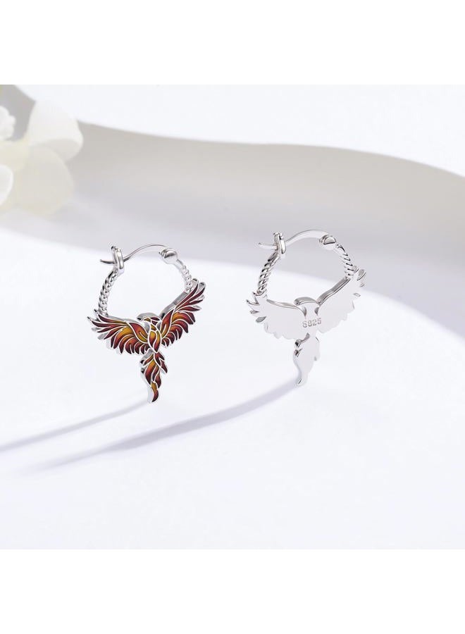 JUSTKIDSTOY Phoenix Earrings for Women 925 Sterling Silver Rising Phoenix Huggie Hoop Earrings Jewelry Gifts for Wife Girlfriend, Large, Sterling Silver, No Gemstone - Image 3