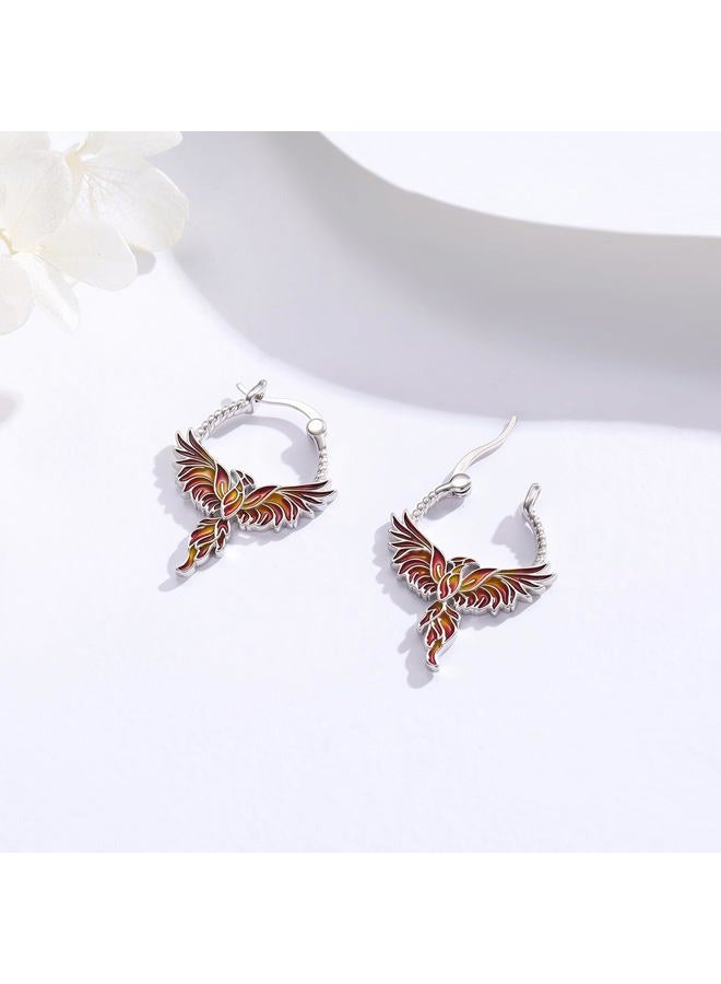 JUSTKIDSTOY Phoenix Earrings for Women 925 Sterling Silver Rising Phoenix Huggie Hoop Earrings Jewelry Gifts for Wife Girlfriend, Large, Sterling Silver, No Gemstone - Image 2