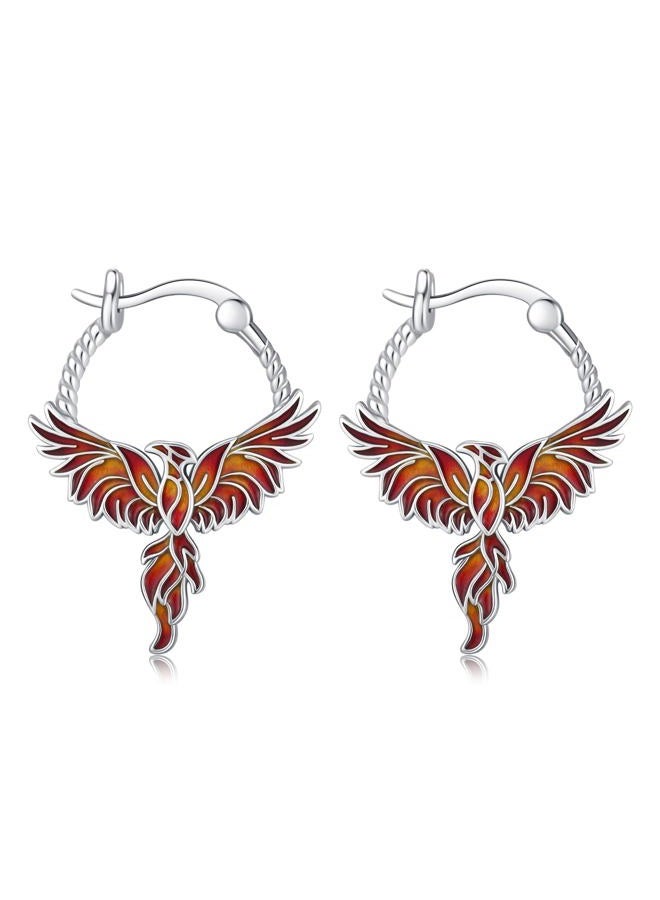 JUSTKIDSTOY Phoenix Earrings for Women 925 Sterling Silver Rising Phoenix Huggie Hoop Earrings Jewelry Gifts for Wife Girlfriend, Large, Sterling Silver, No Gemstone - Image 1