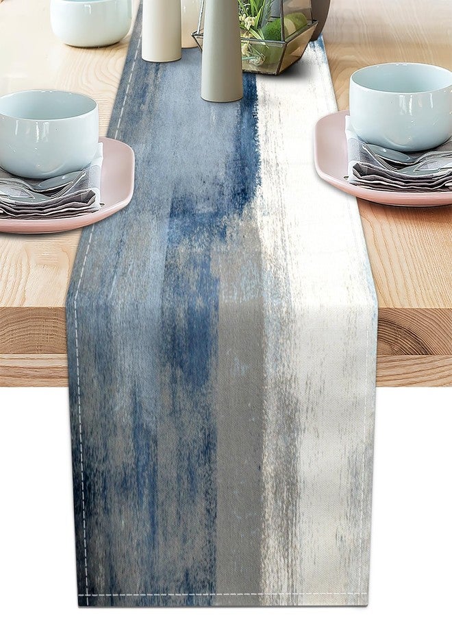AILUER White Gray Table Runners Modern Art Farmhouse Linen Table Runners Dresser Scarves Retro Rustic Style for Party Kitchen Dining Table Coffee Holiday Party Decor (13"x 36") - Image 1