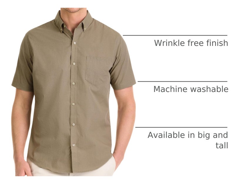 Van Heusen قميص فان هيوزن للرجال بأكمام قصيرة مقاوم للتجاعيد - ألمنيوم، كبير جداً - Image 4