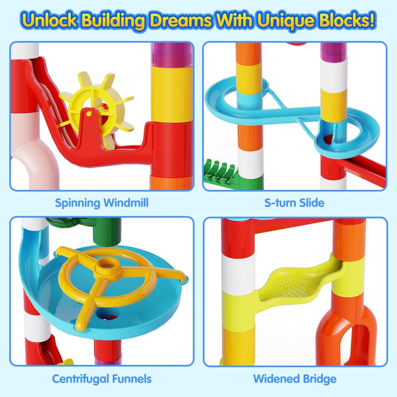 MaxTronic Marble Run Toy 110pcs Marble Maze Kit STEM Educational Learning Toy for Kids Mable Race Construction Railway Building Blocks with 60 Marbles Birthday Gift for Boys Girls 312 Years Old - Image 4