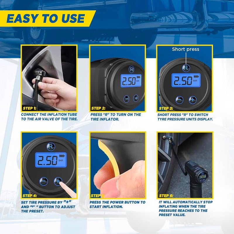 Goodyear Heavy Duty Pro Tyre Inflator - 12V, 100 PSI, Durable and Efficient - Image 4