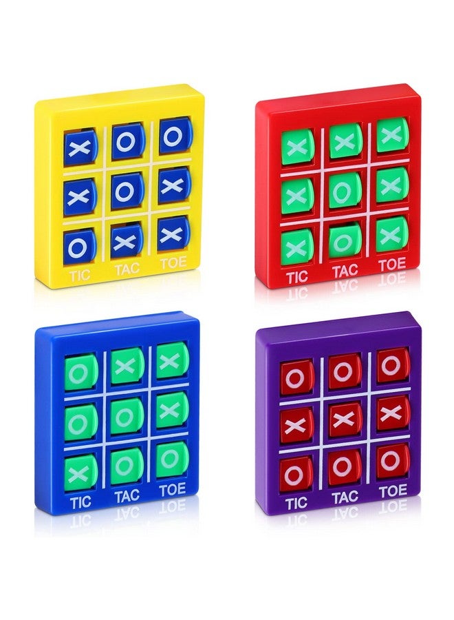 Lewtemi 4 Pcs Travel Tic Tac Toe 2 x 2 x 0.4 Inch Mini Board Game Toys Portable Tic Tac Game Toy Retro Mini Games for Kids Red Blue Purple Yellow Pocket Board Games for Party Birthday Favors Classroom Prizes  - Image 1