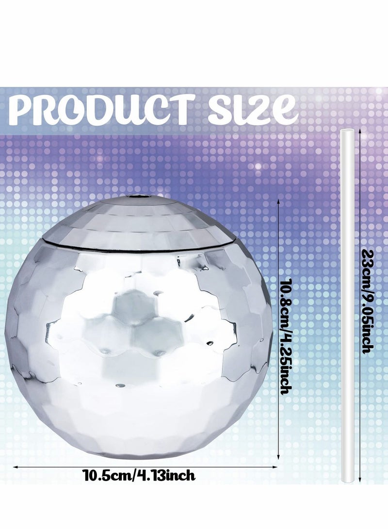 Disco Ball Cups 4 Pieces Tumbler Flash Drinks Cup with Lid and Straw Party Supplies Drink Syrup Tea Bottle, for Decorations (Sliver) - Image 5