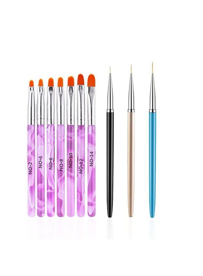FULINJOY 10 Pcs Gel Nail Brush Set 7 Pcs Uv Gel Nail Painting Brushes With 3 Pcs Nail Art Liner Brushes Nail Art Brush Nail Painting Brush Pen Set For Acrylic Application - Image 1